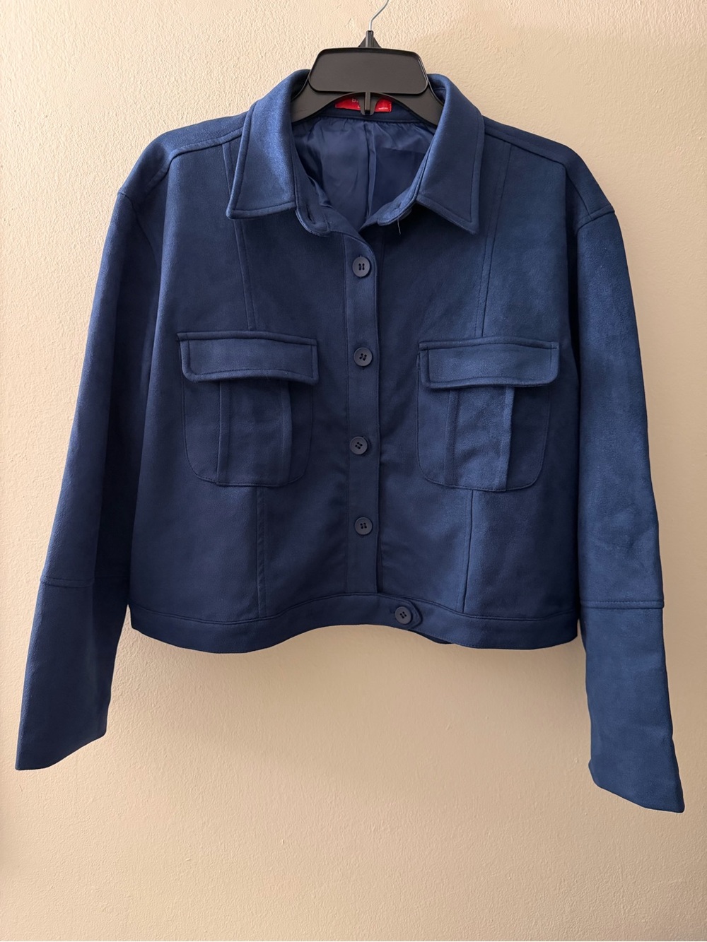 Bench Navy Blue Button-Front Suede Jacket